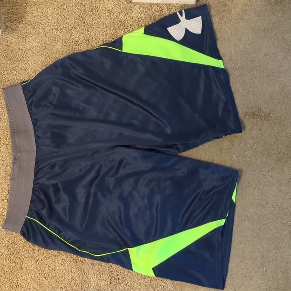 Under Armour Men's Blue and Neon Yellow Athletic Shorts - Picture 1 of 4